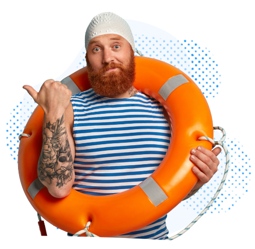 Man with life buoy