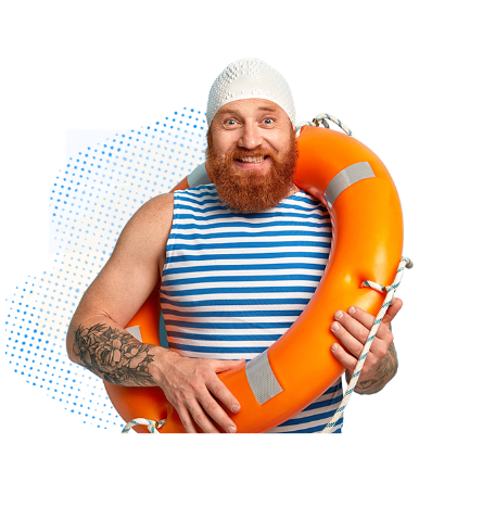 Happy man wearing a life buoy