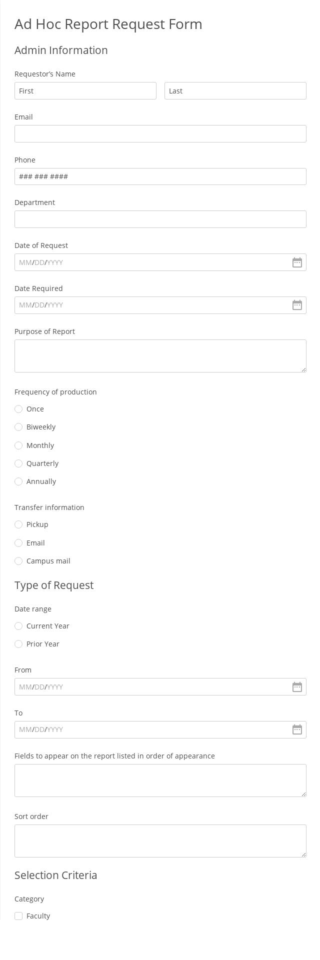 Ad Hoc Report Request Form