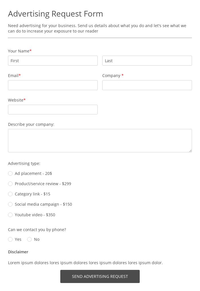 Advertising Request Form