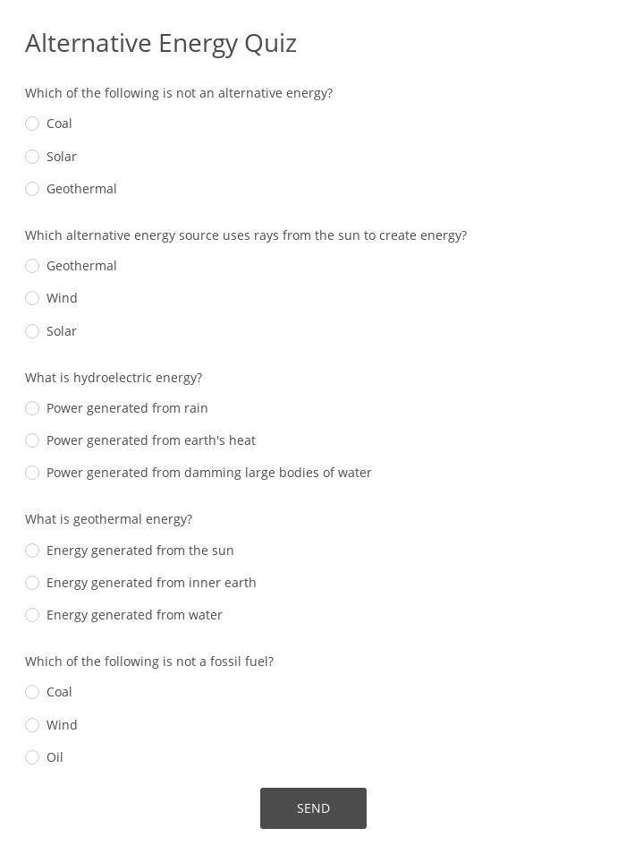 Alternative Energy Quiz