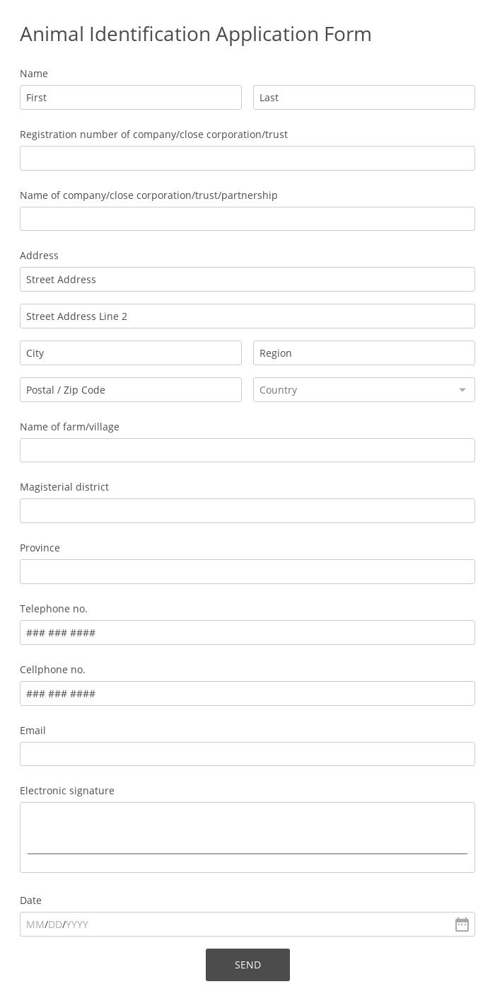 Animal Identification Application Form