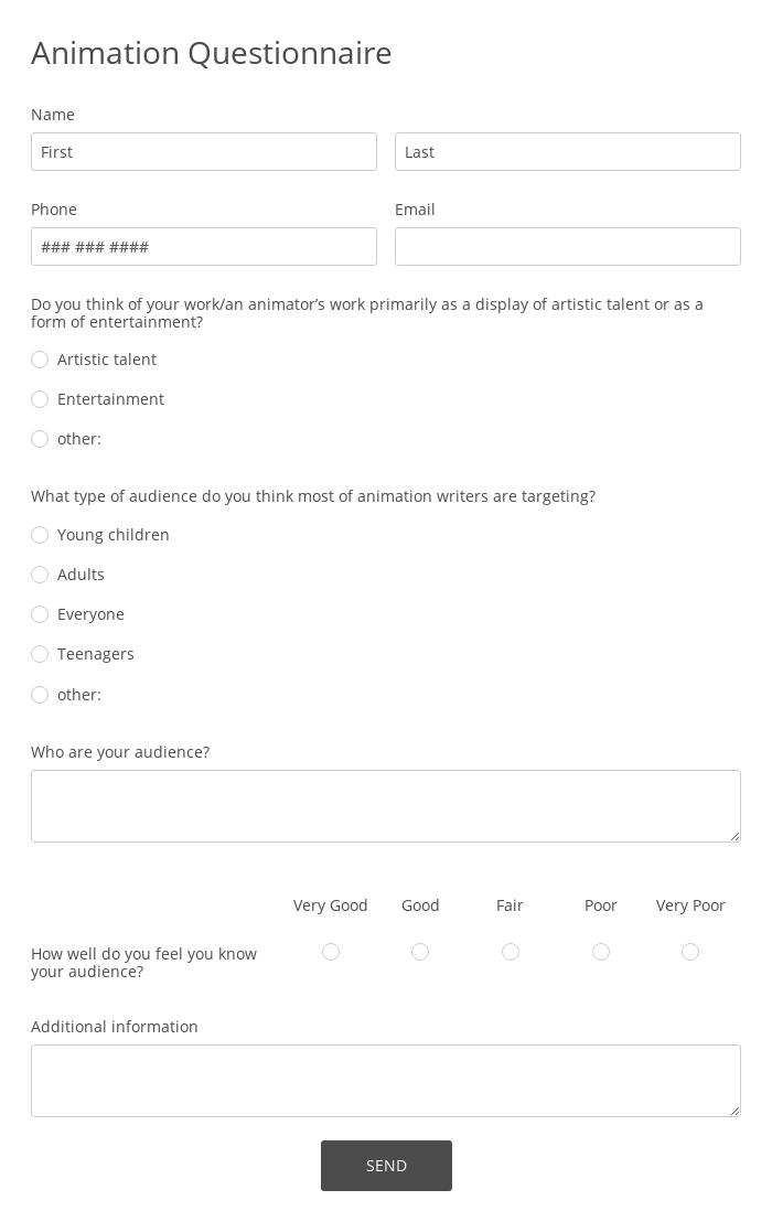 Animation Questionnaire