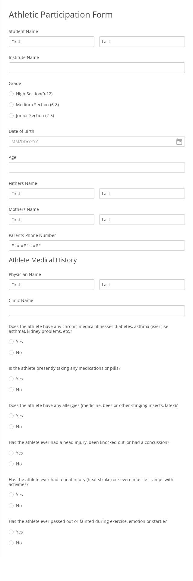 Athletic Participation Form