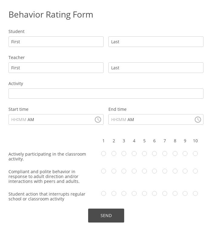 Behavior Rating Form