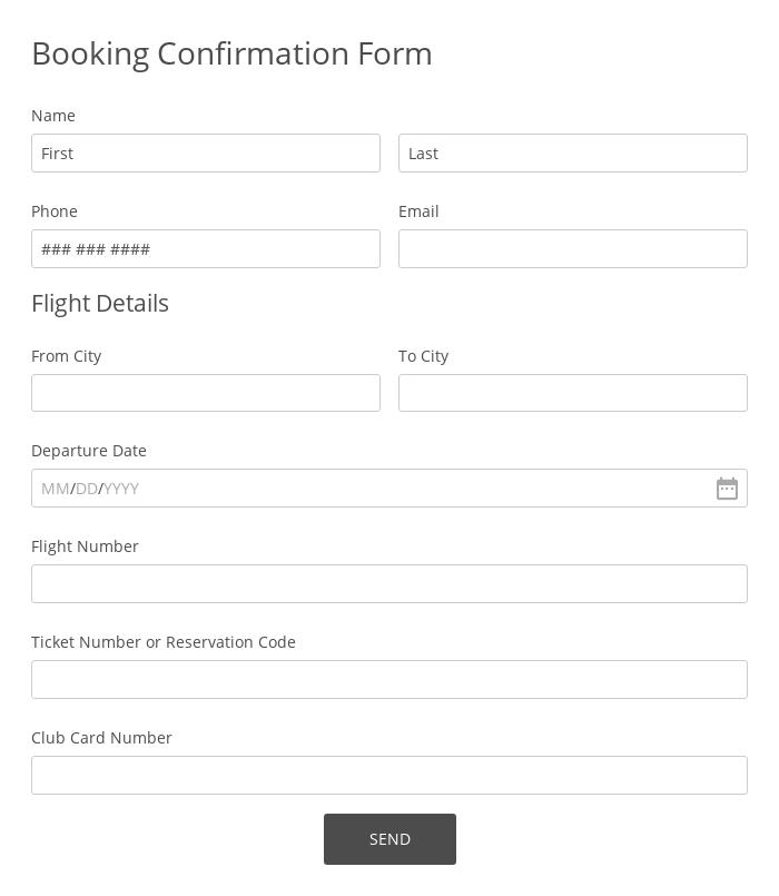Booking Confirmation Form