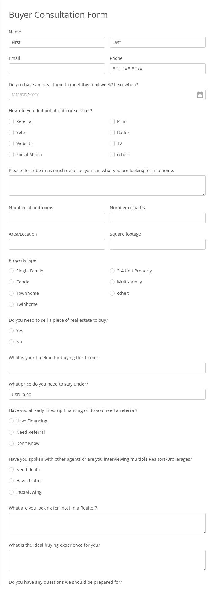 Buyer Consultation Form