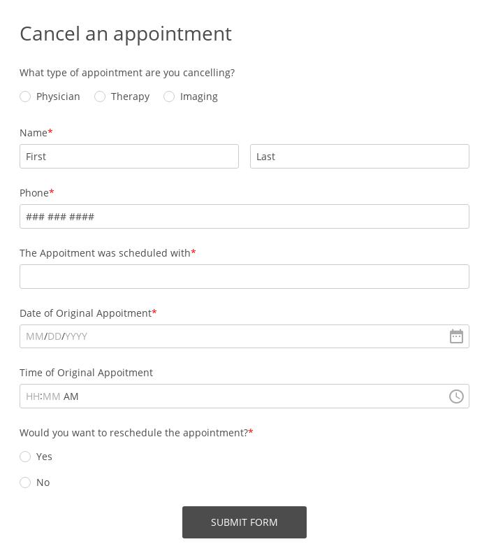Cancel Appointment Form