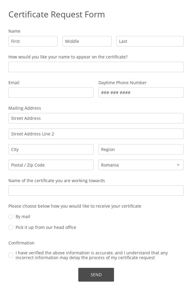 Certificate Request Form