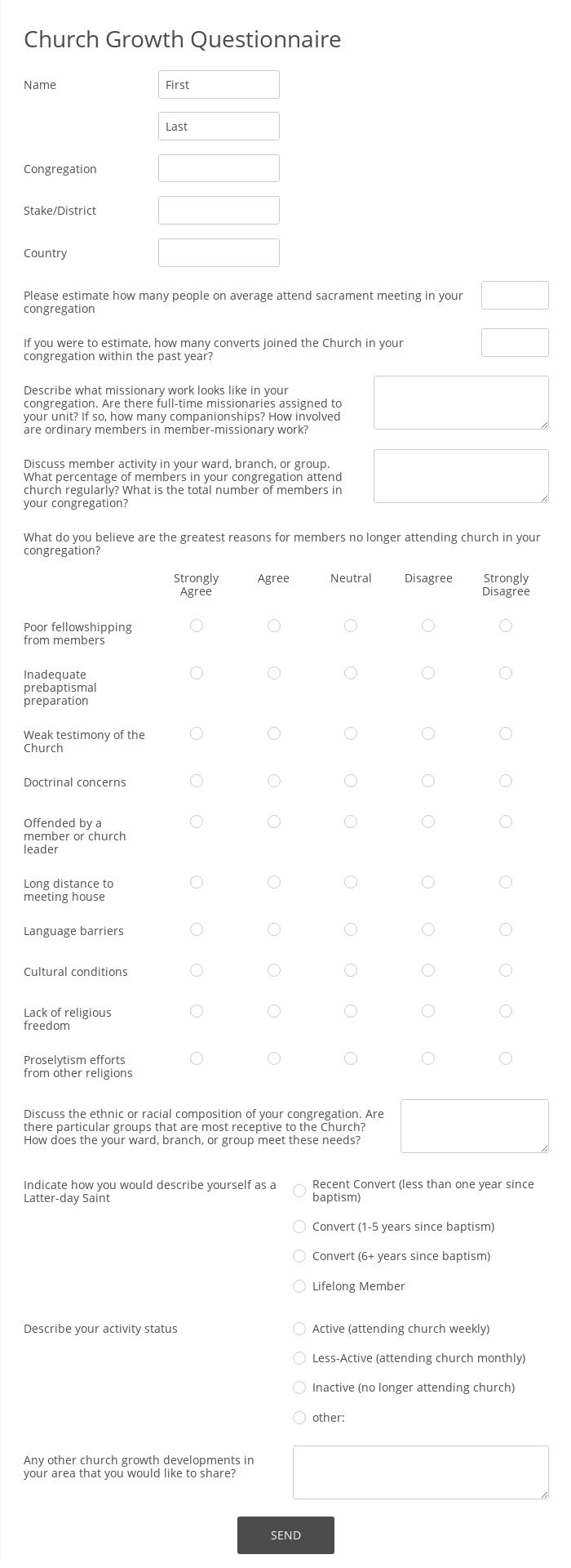 Church Growth Questionnaire