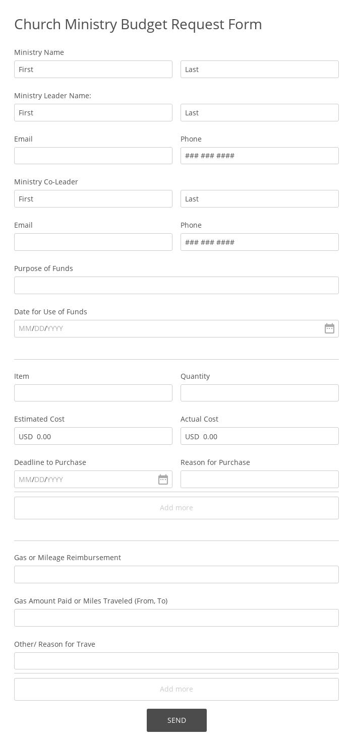 Church Ministry Budget Request Form