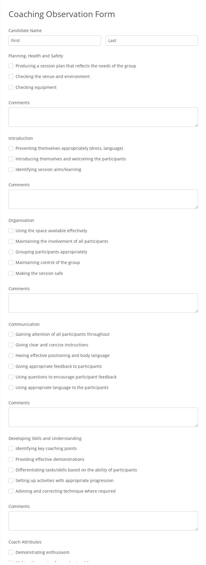 Coaching Observation Form