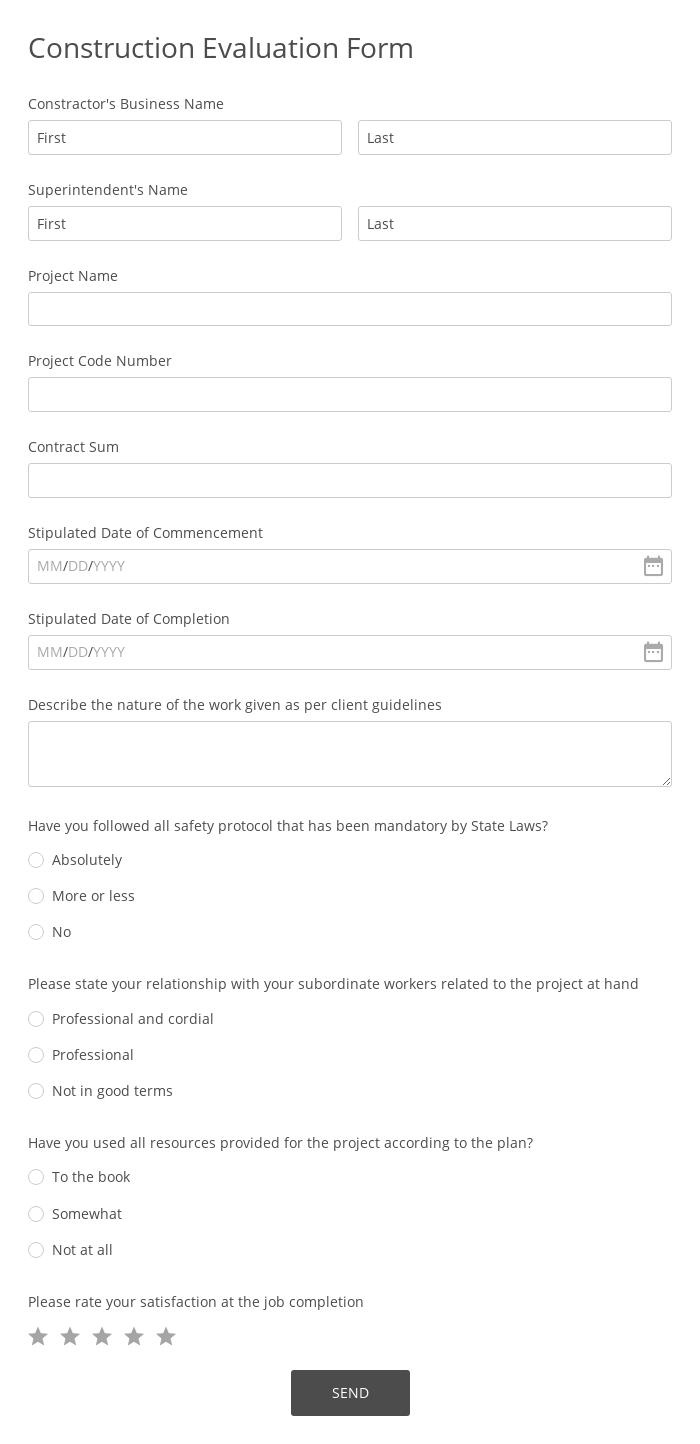 Construction Evaluation Form