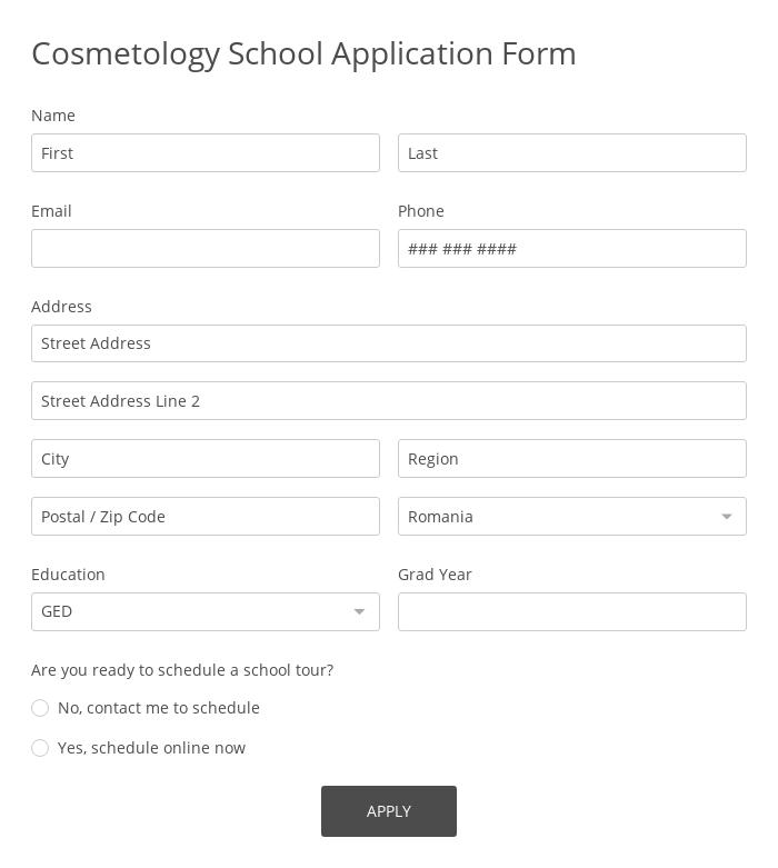 Cosmetology School Application Form