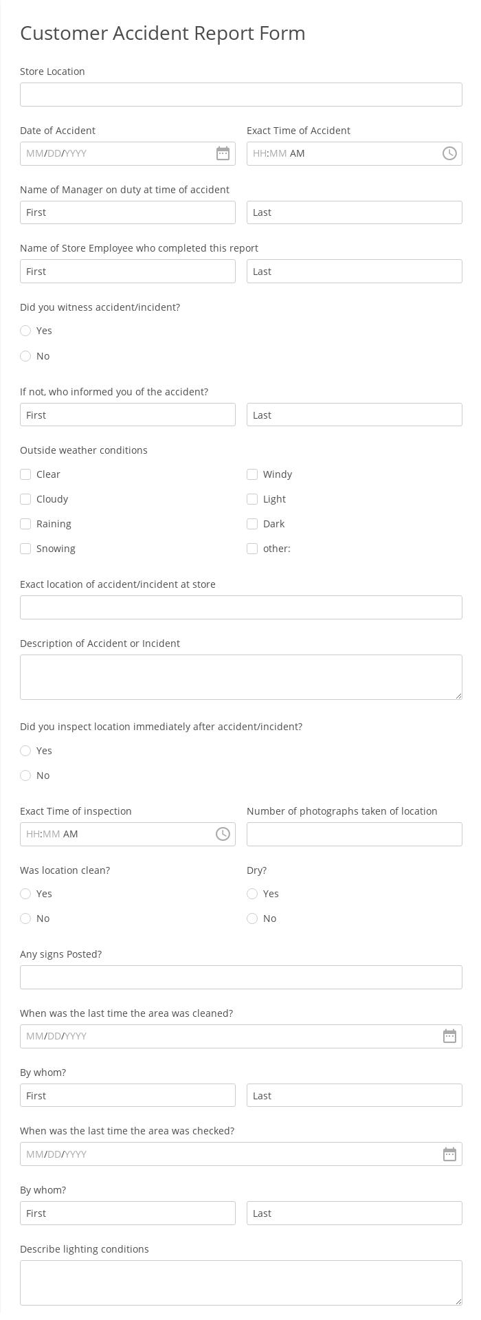 Customer Accident Report Form
