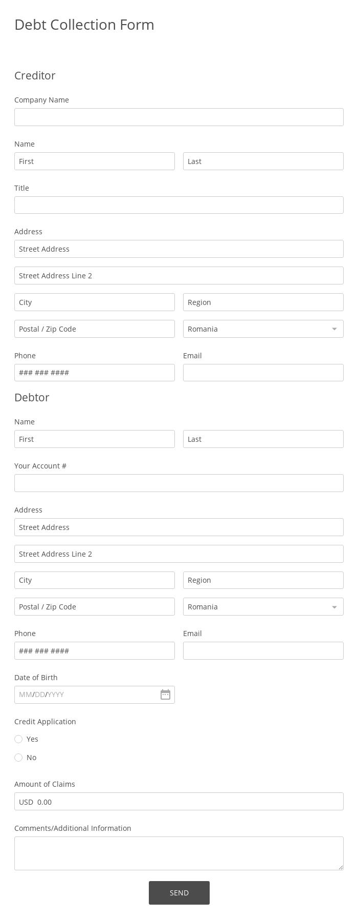 Debt Collection Form