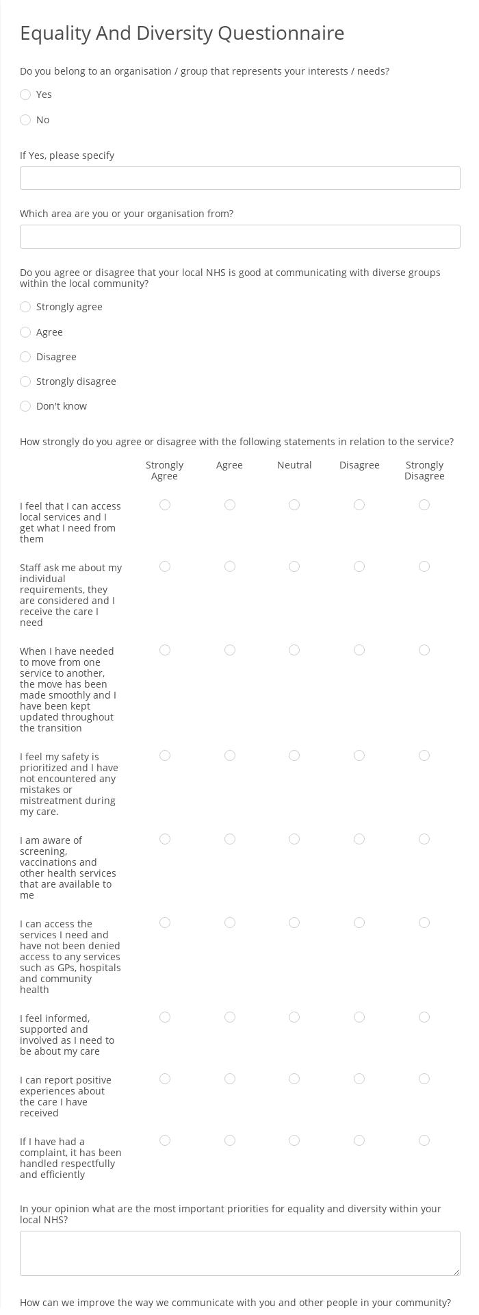 Equality And Diversity Questionnaire