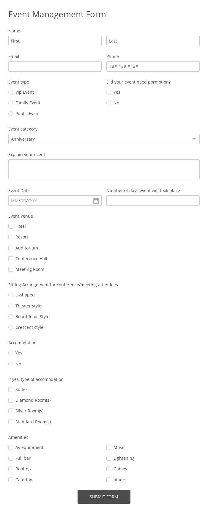 Event Management Form