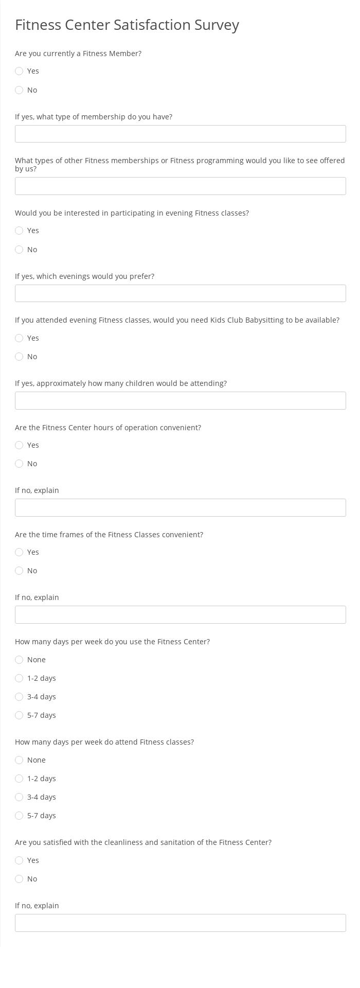 Fitness Center Satisfaction Survey
