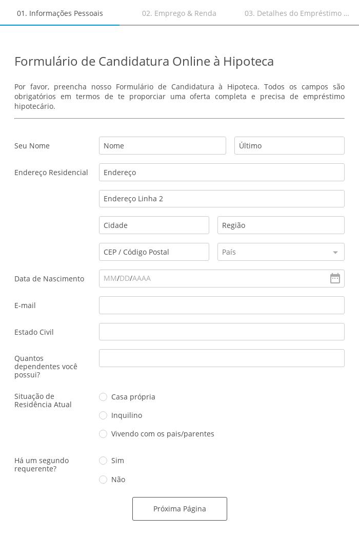 Formulário de Candidatura Online à Hipoteca