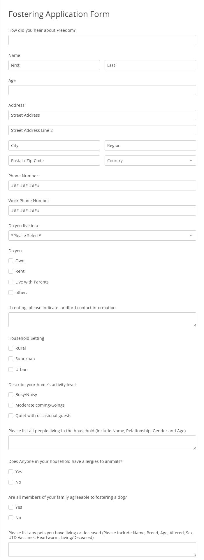 Fostering Application Form