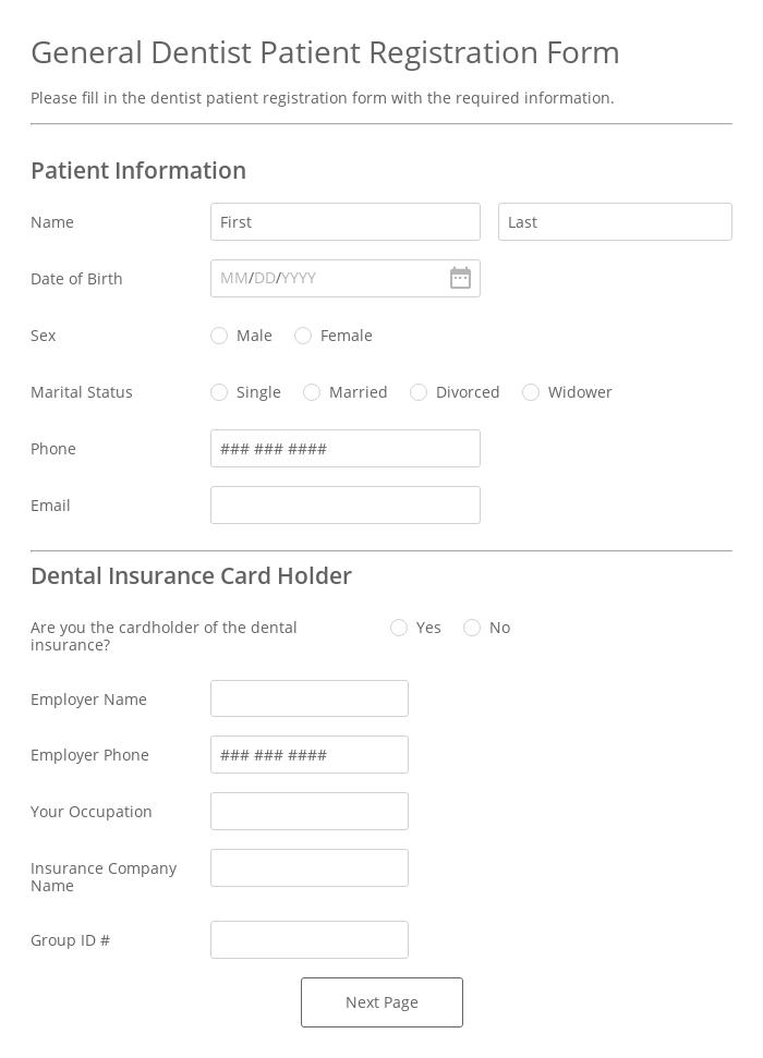General Dentist Patient Registration Form