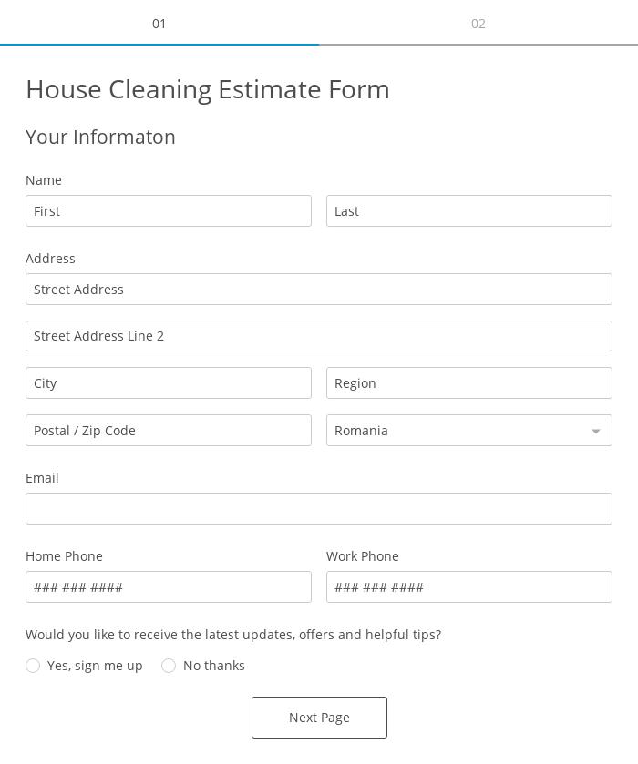 House Cleaning Estimate Form