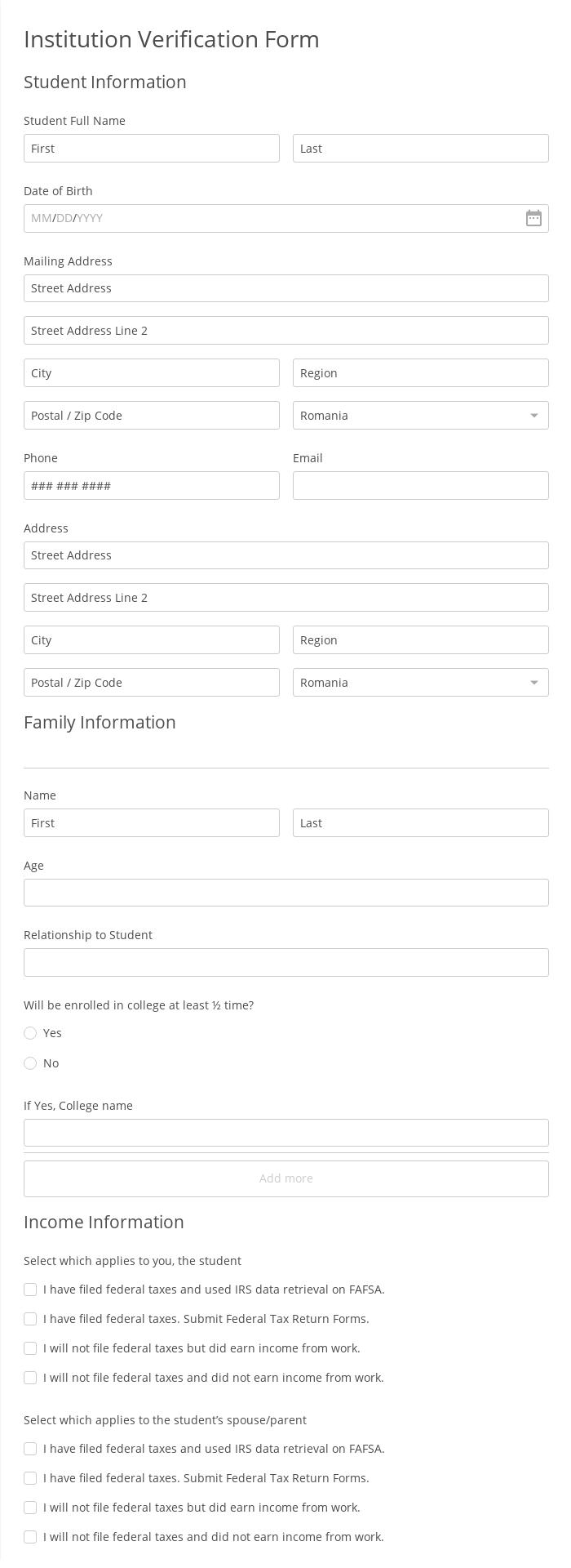 Institution Verification Form