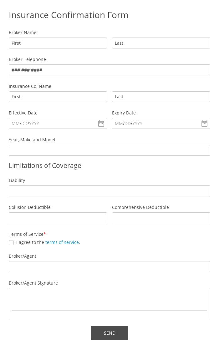 Insurance Confirmation Form