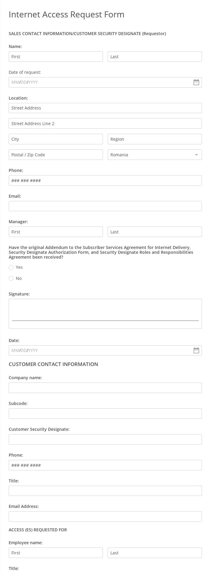 Internet Access Request Form