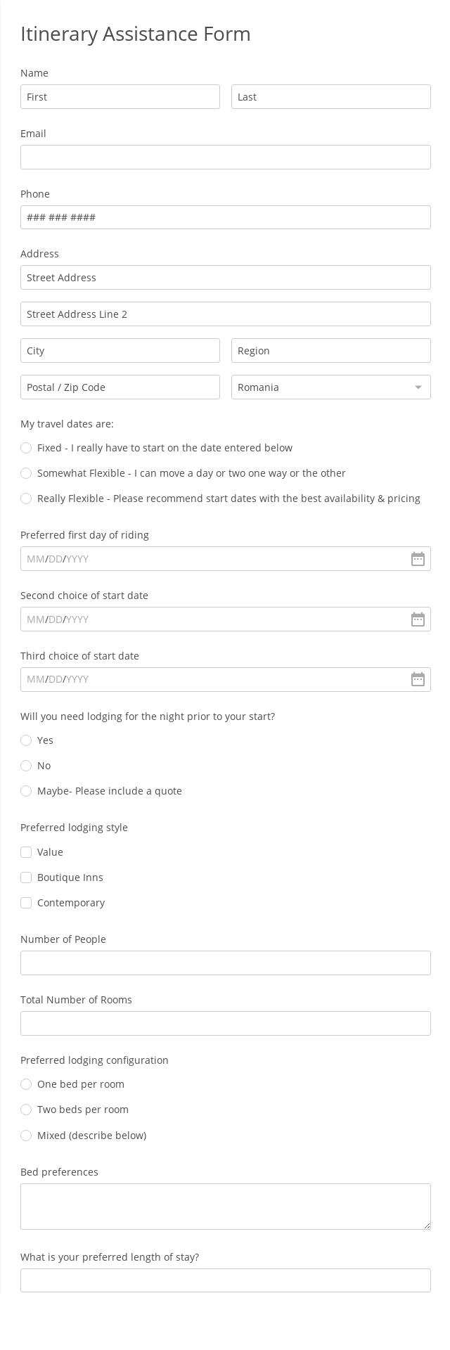 Itinerary Assistance Form