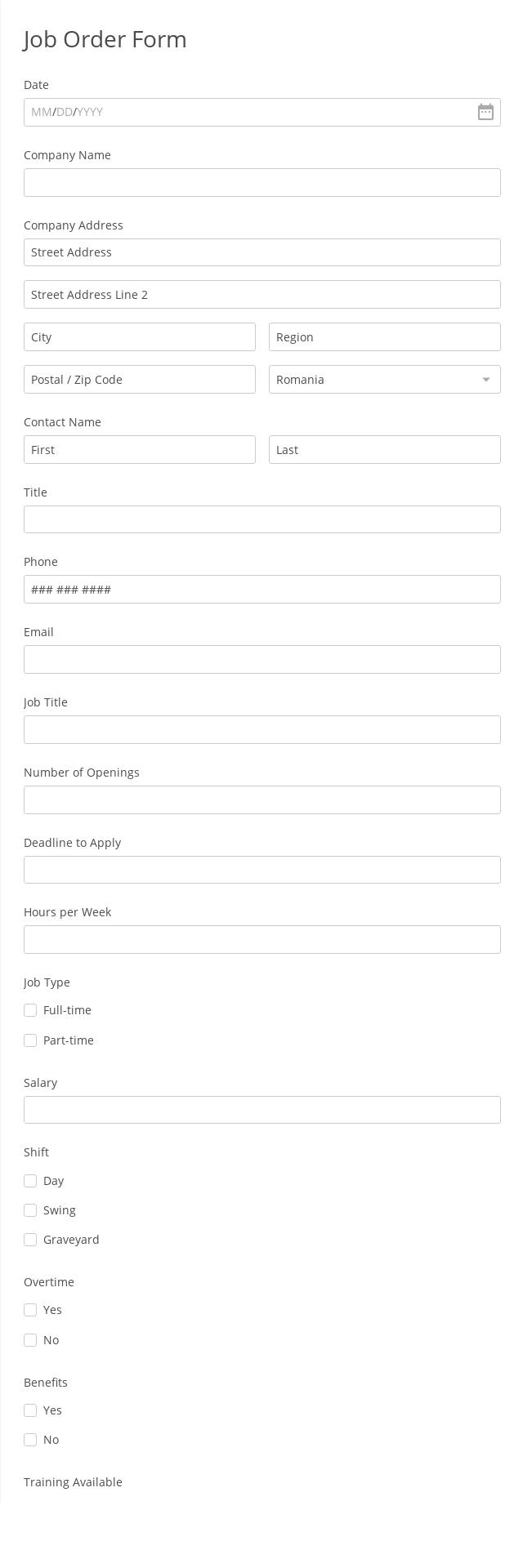 Job Order Form