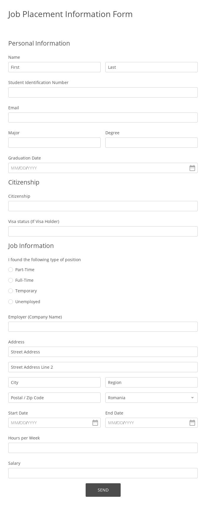 Job Placement Information Form