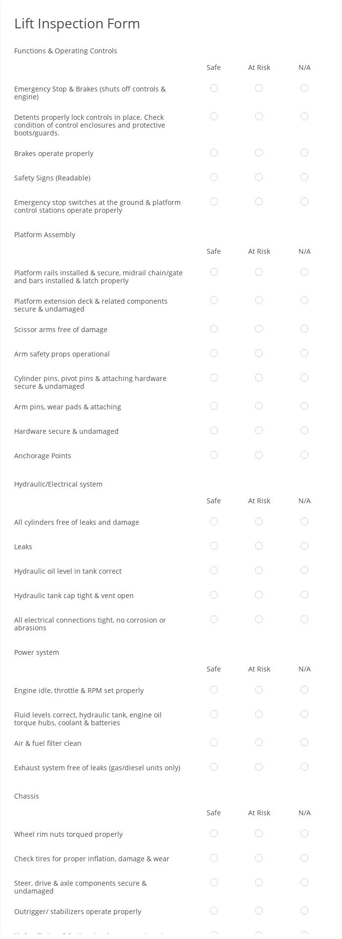 Lift Inspection Form