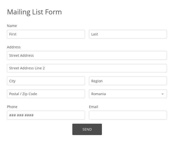 Mailing List Form