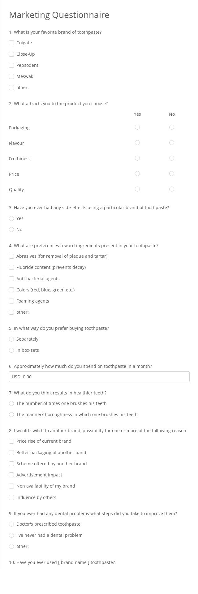 Marketing Questionnaire