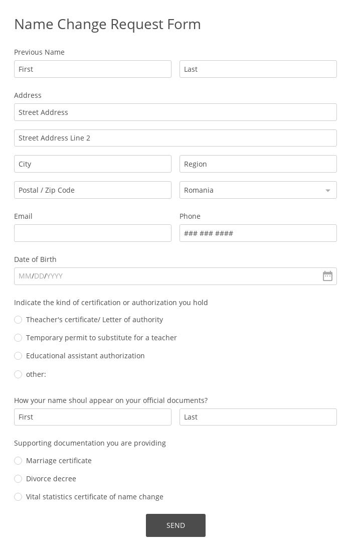 Name Change Request Form