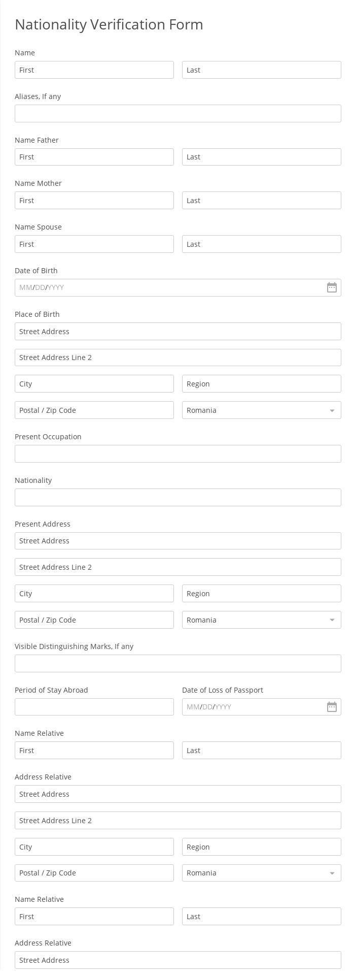 Nationality Verification Form