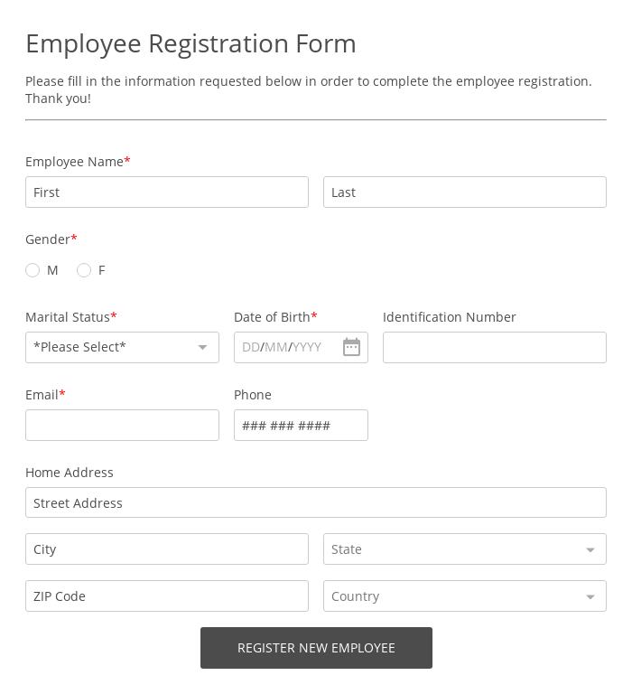 New Employee Registration Form