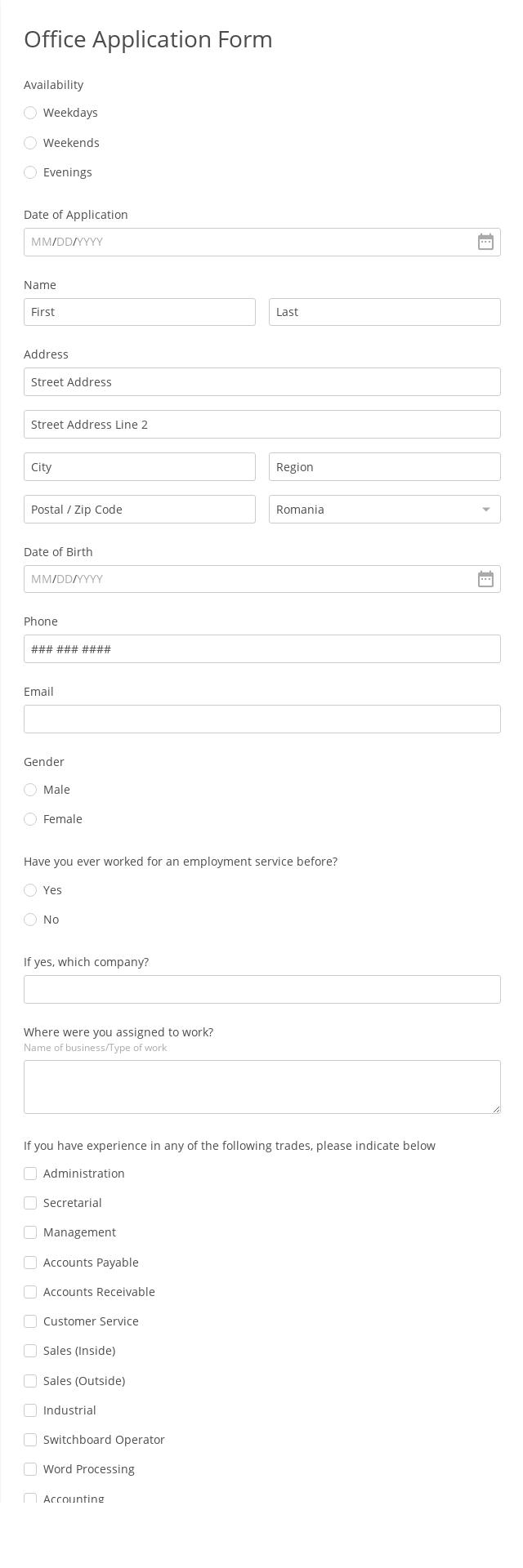 Office Application Form