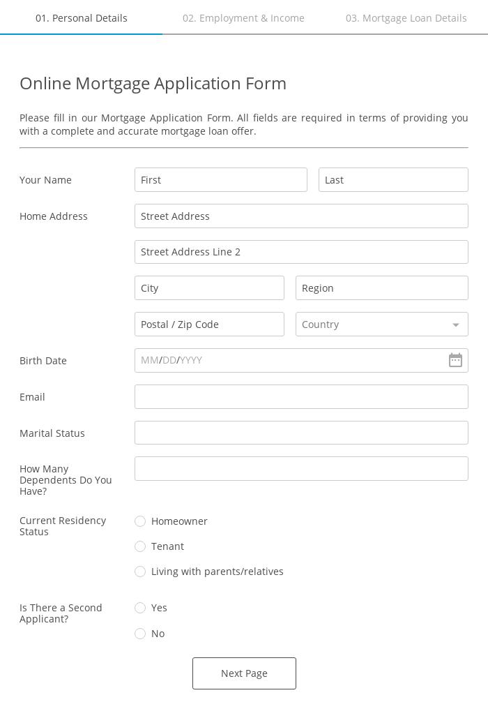 Online Mortgage Application Form