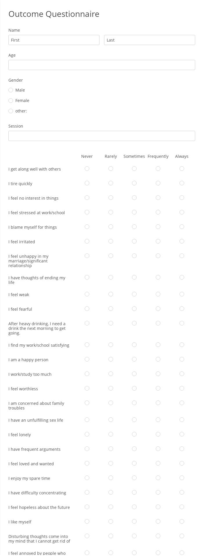 Outcome Questionnaire