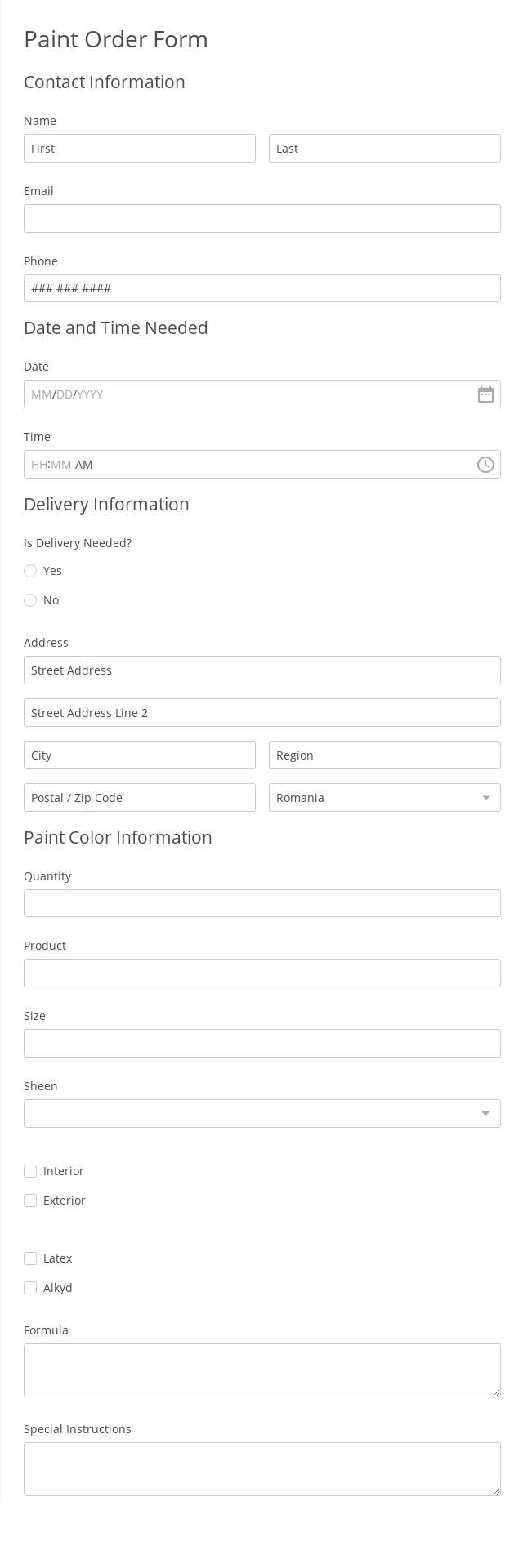 Paint Order Form
