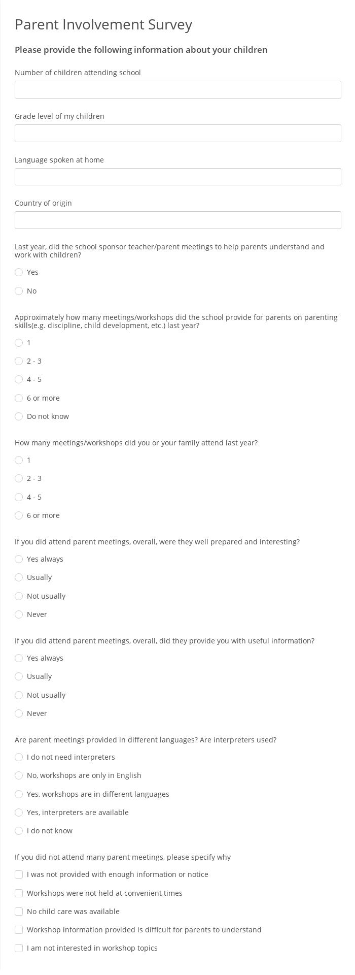 Parent Involvement Survey