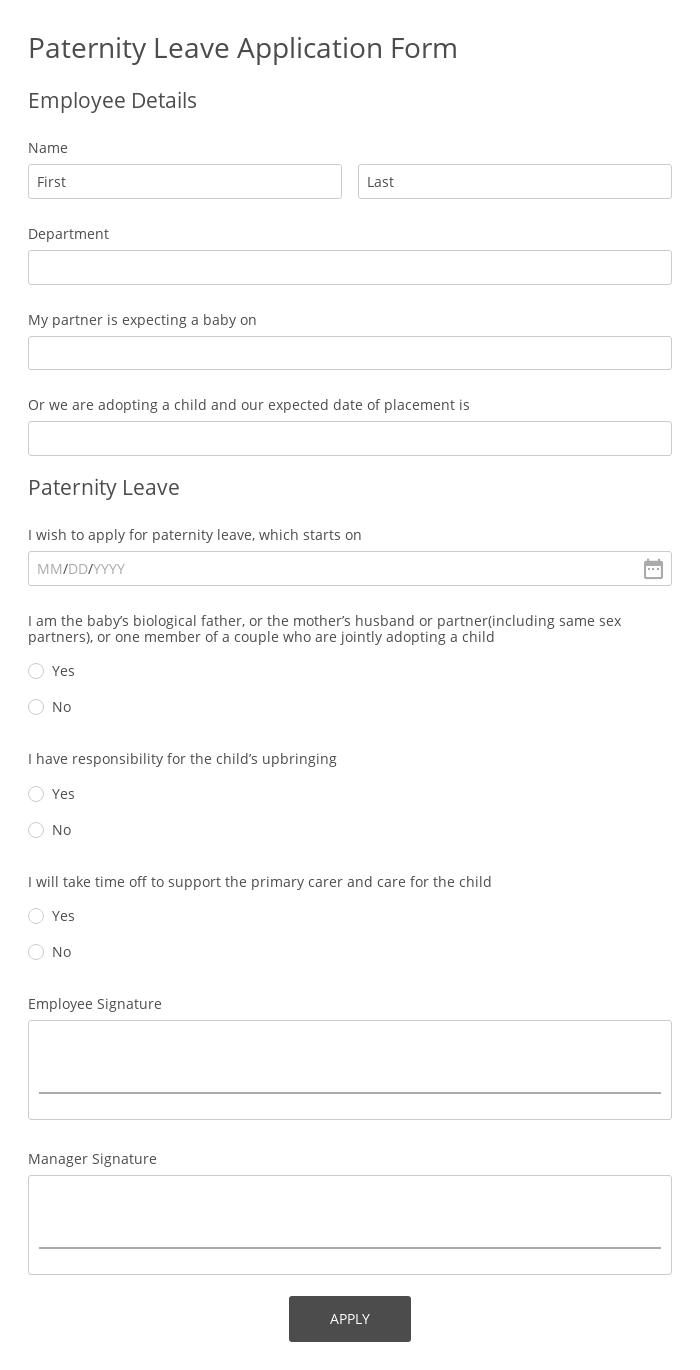 Paternity Leave Application Form
