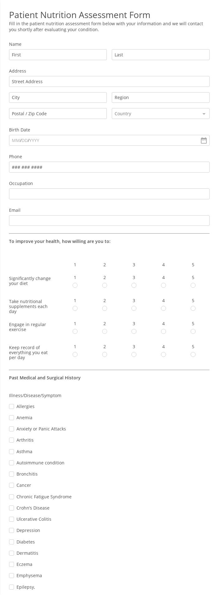Patient Nutrition Assessment Form