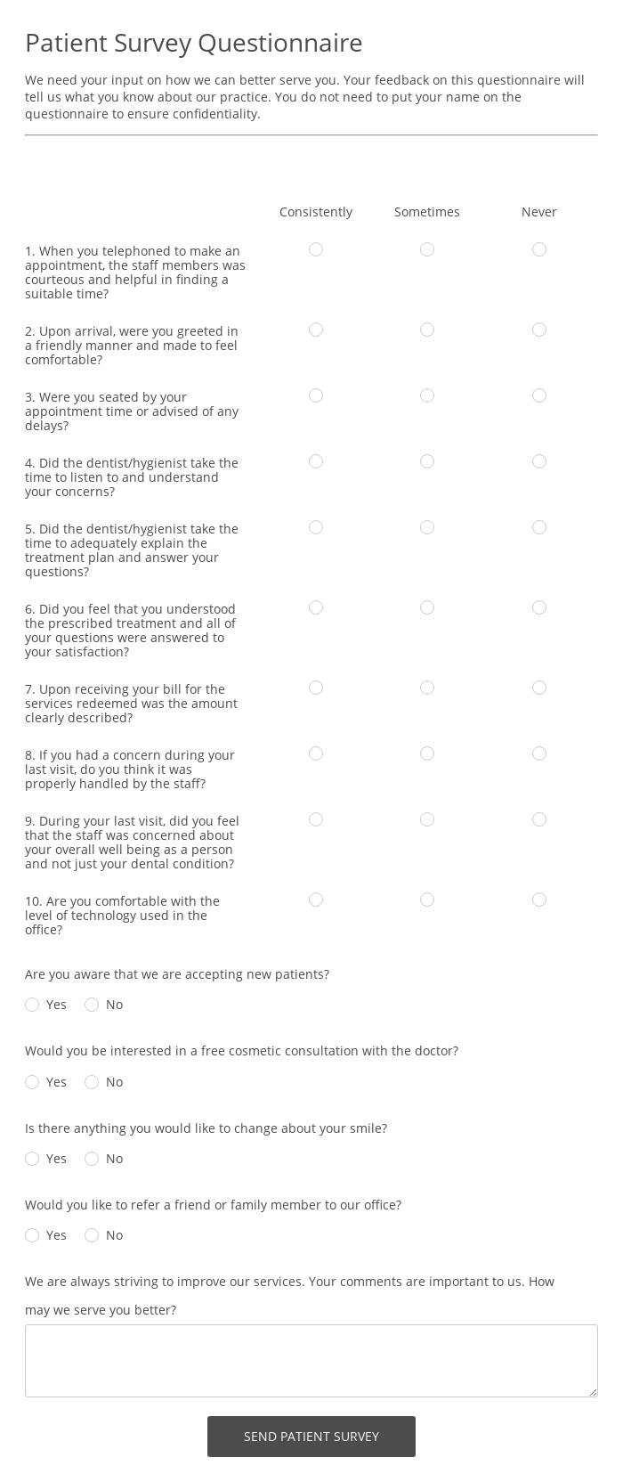 Patient Survey Questionnaire