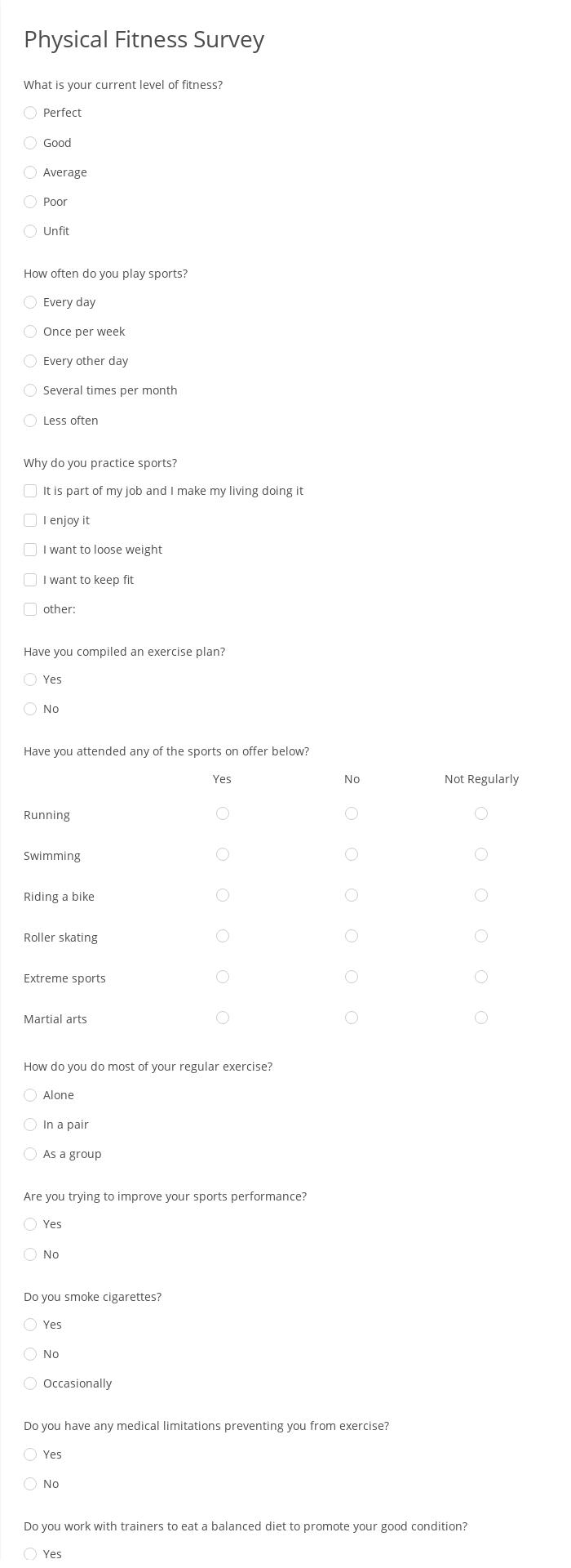 Physical Fitness Survey