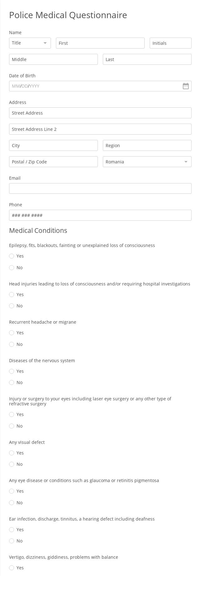 Police Medical Questionnaire