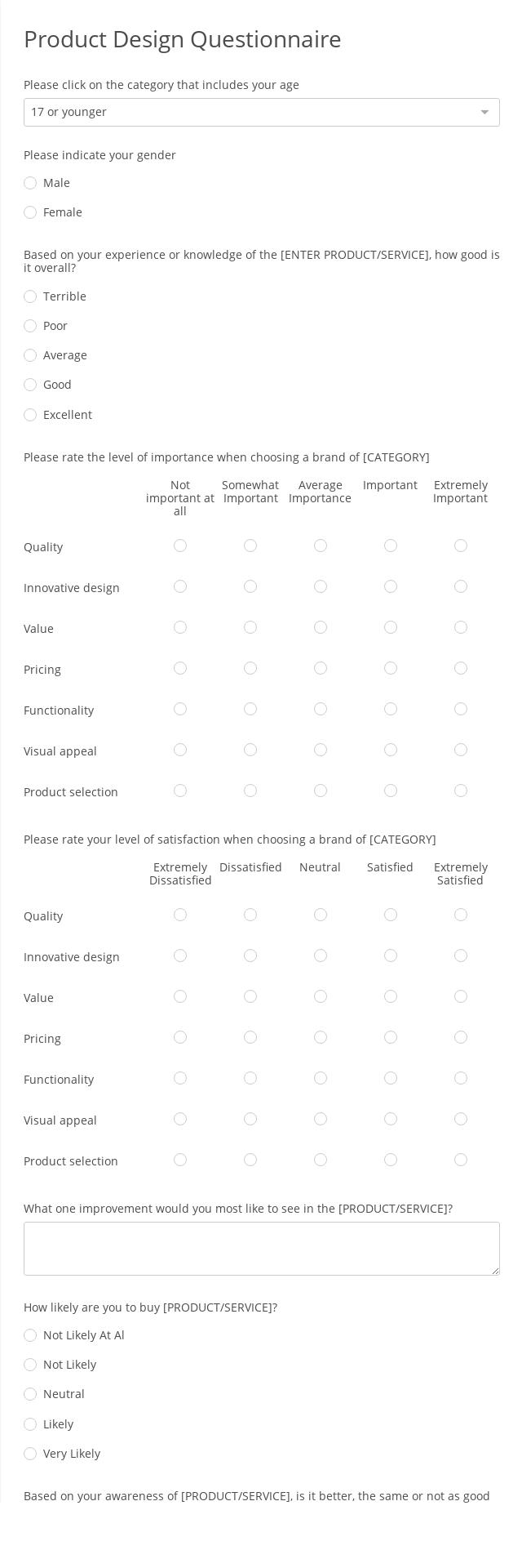 Product Design Questionnaire